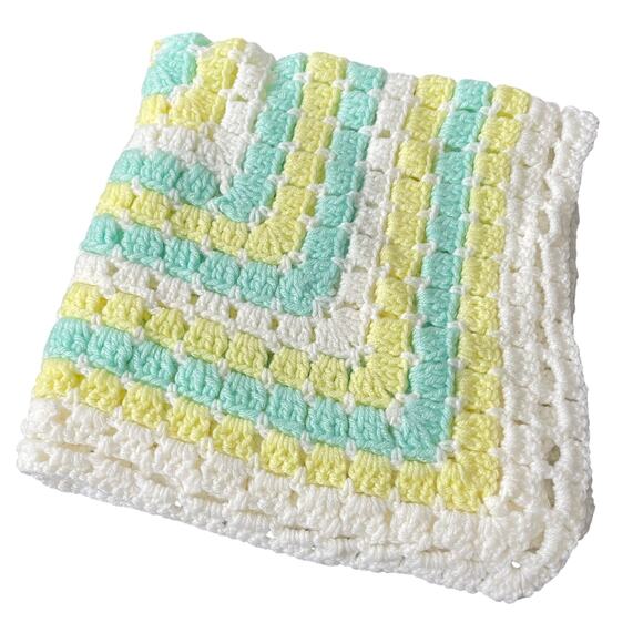 Vintage Crochet Baby Receiving Blanket Handmade 25" Square Afghan Nursery - Picture 1 of 6